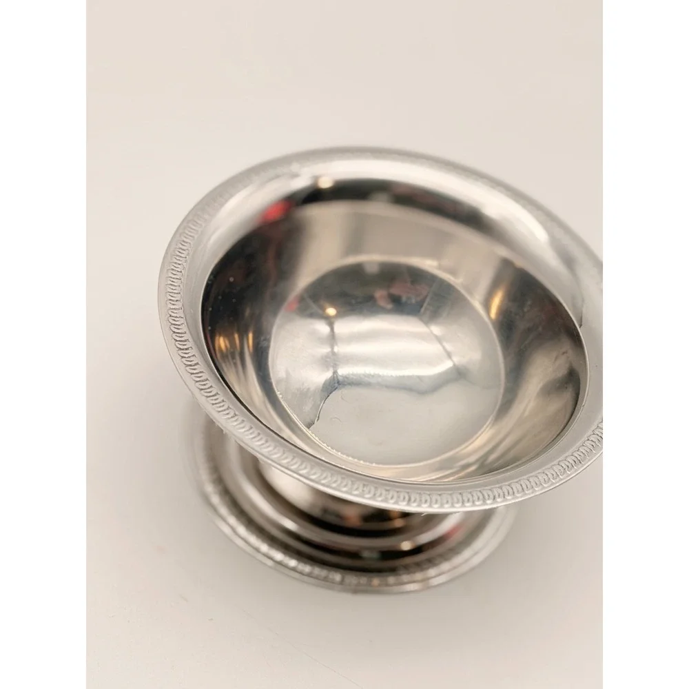 Vintage Stainless Steel Footed Dessert Bowl Beaded Rim Japan Silver 4 Inch